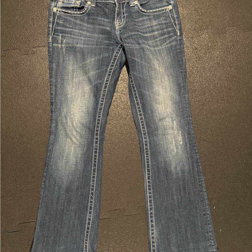 Miss Me Flare Jeans in Distressed Blue